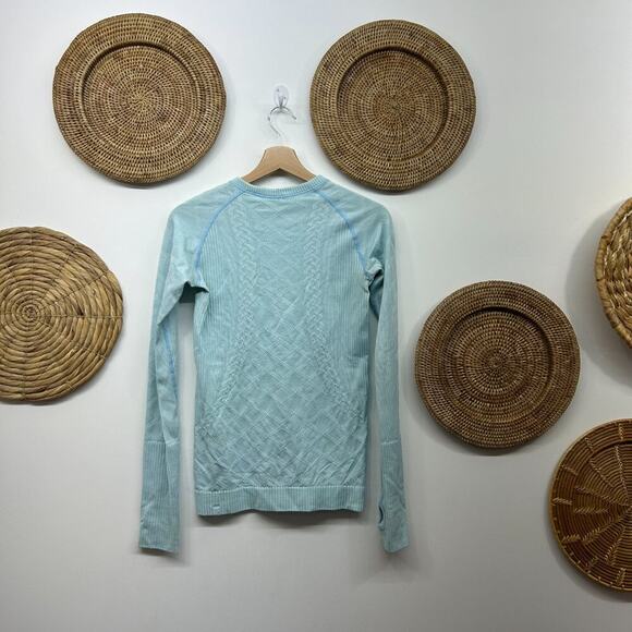 Lululemon Blue Stretch Ribbed Rest Less Long Sleeve Shirt Activewear 4 - Picture 2 of 6